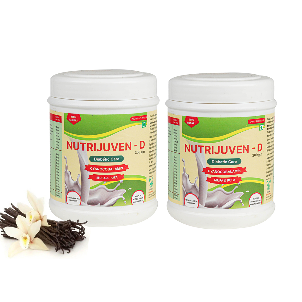 Nutrijuven-D I Diabetic Care I Protein Supplement with added benefits of Divine Herbs like I Ashwagandha with Zero Sugar I Vanilla 200 GM Pack of 2